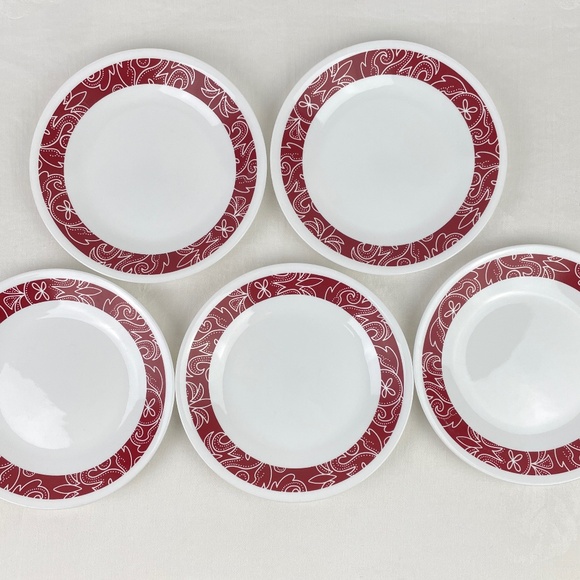 Corelle Vitrelle Bandhani Red Rim - Set of 5 Bread Plates - Picture 2 of 5